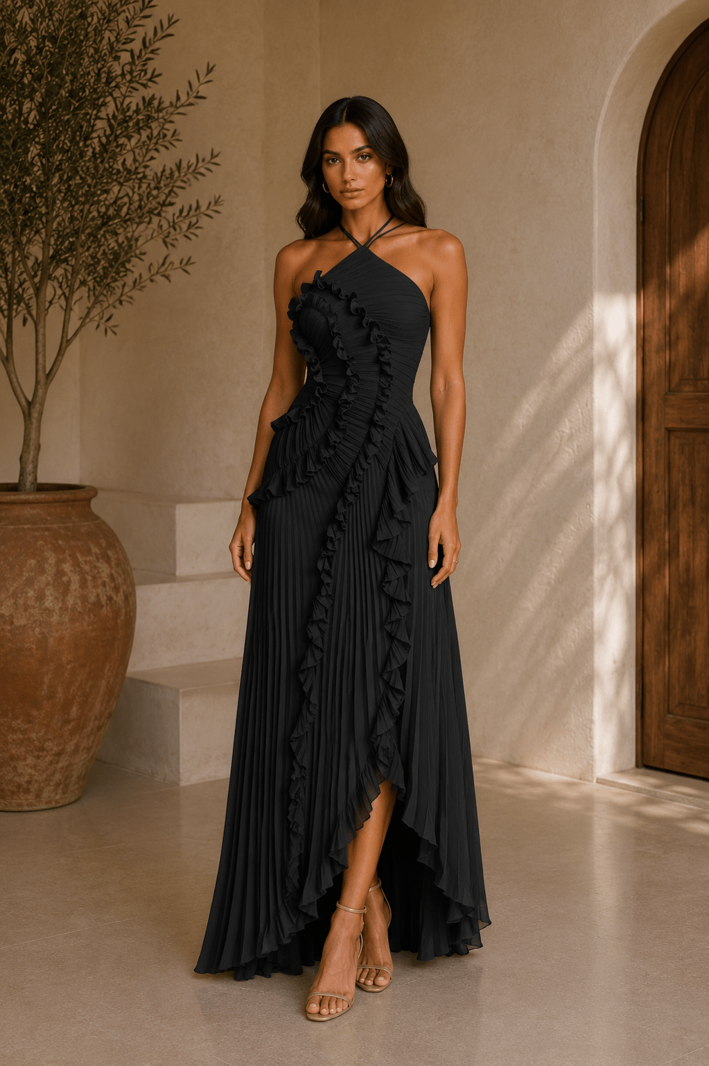 Isabella | Vestido midi con volantes en espiral