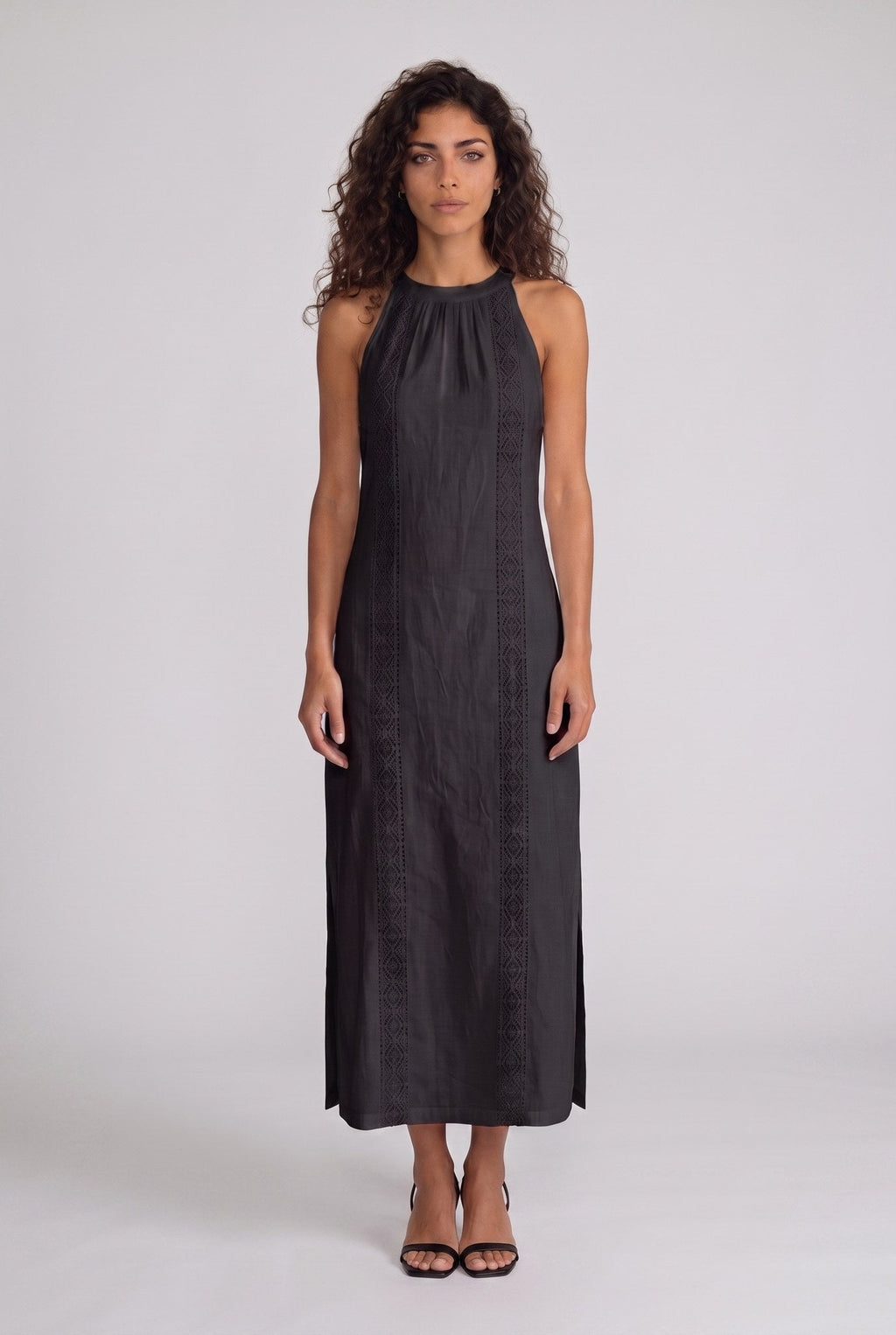 Jimena | Vestido midi de lino con cuello mao