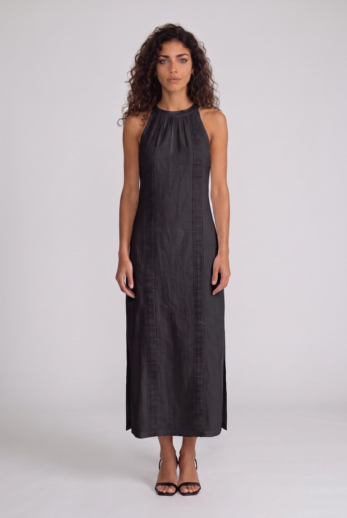 Jimena | Vestido midi de lino con cuello mao