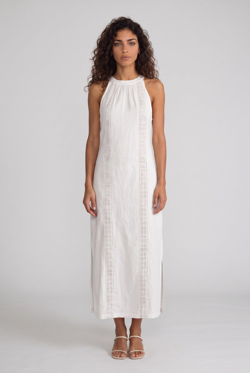 Jimena | Vestido midi de lino con cuello mao