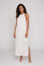 Jimena | Vestido midi de lino con cuello mao