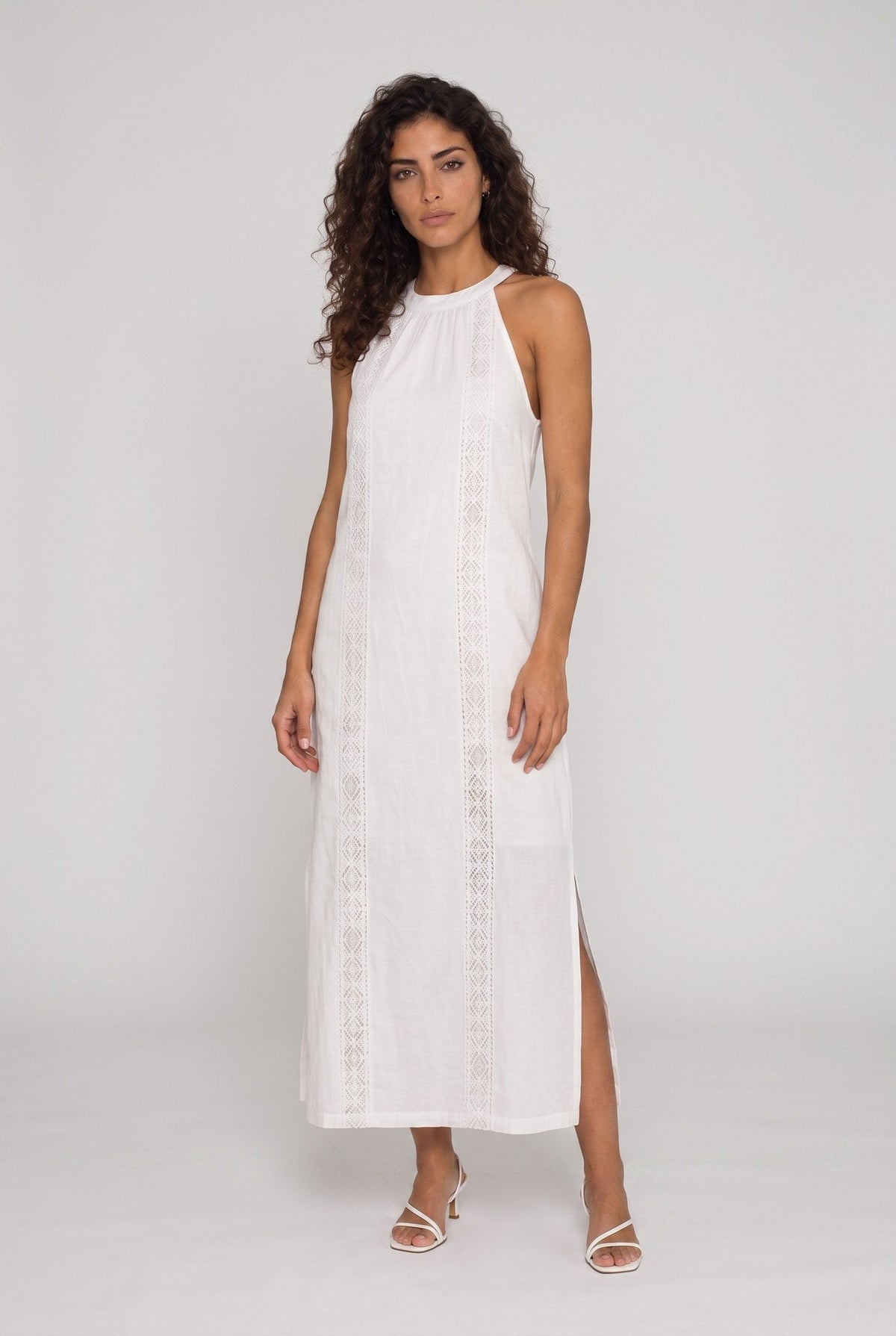 Jimena | Vestido midi de lino con cuello mao