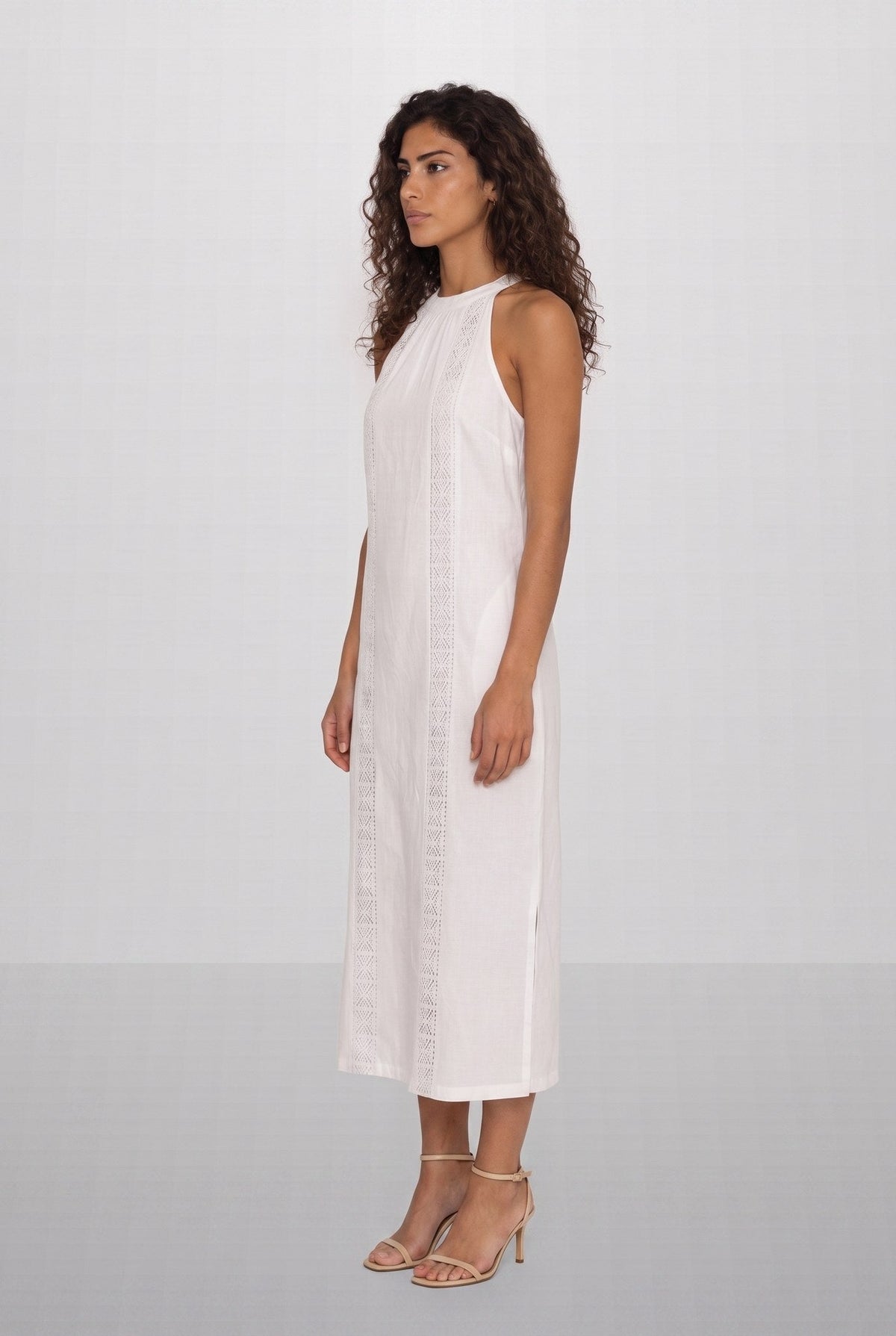 Jimena | Vestido midi de lino con cuello mao