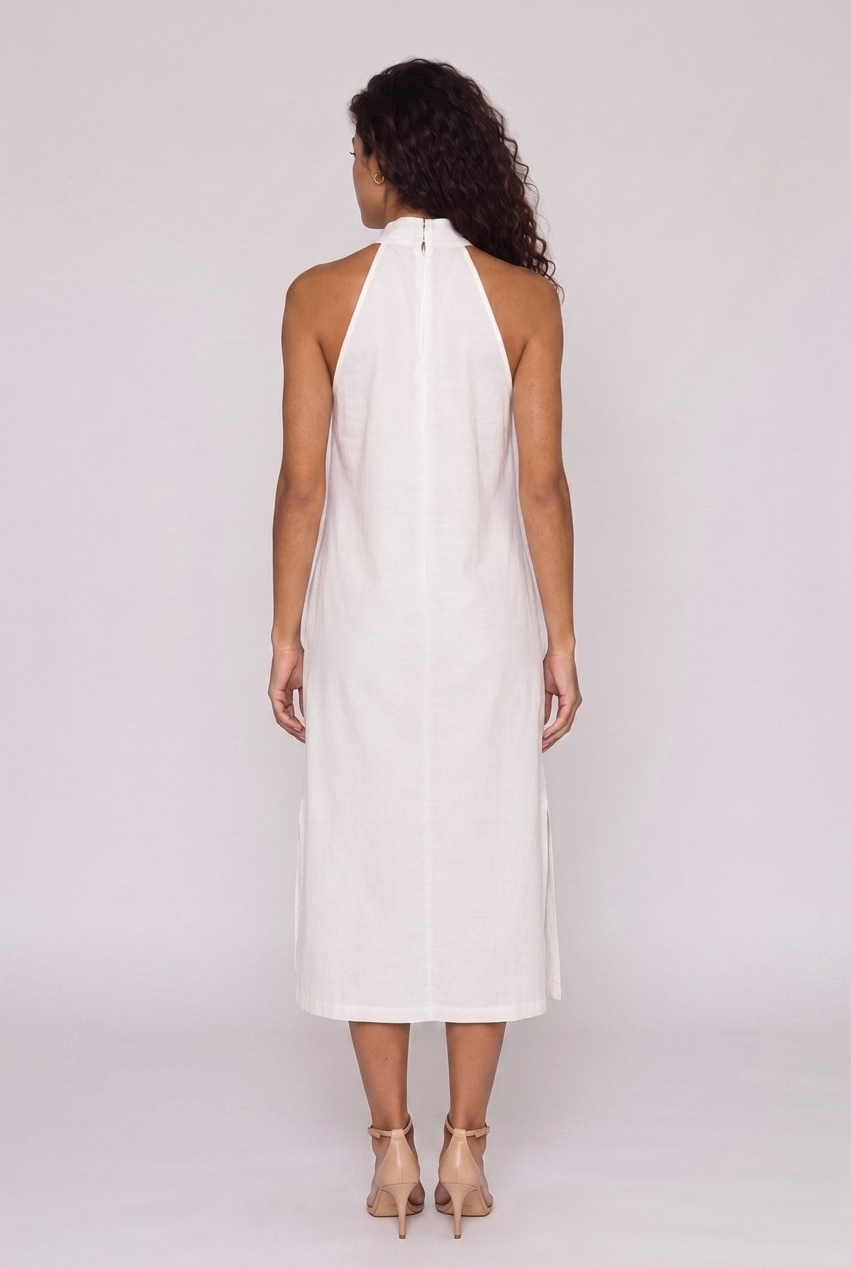 Jimena | Vestido midi de lino con cuello mao