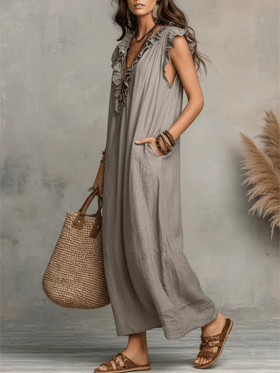 Amelia | Vestido largo bohemio de lino y algodón