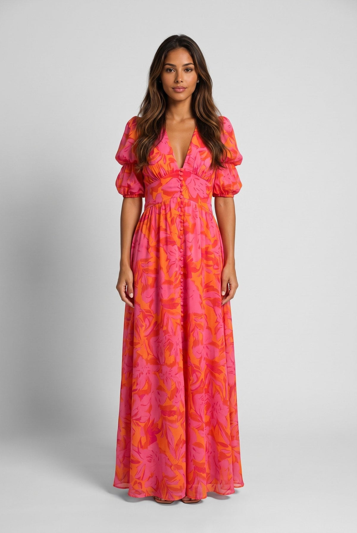 Olvera | Vestido floral con mangas abullonadas
