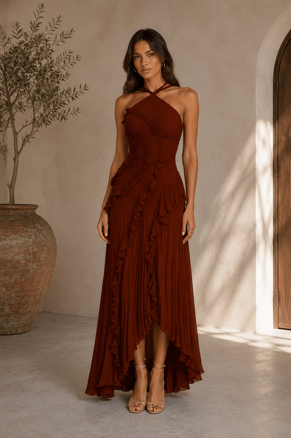 Isabella | Vestido midi con volantes en espiral