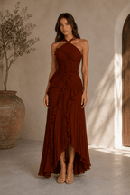 Isabella | Vestido midi con volantes en espiral