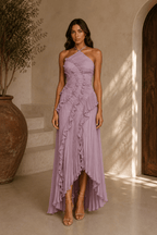 Isabella | Vestido midi con volantes en espiral