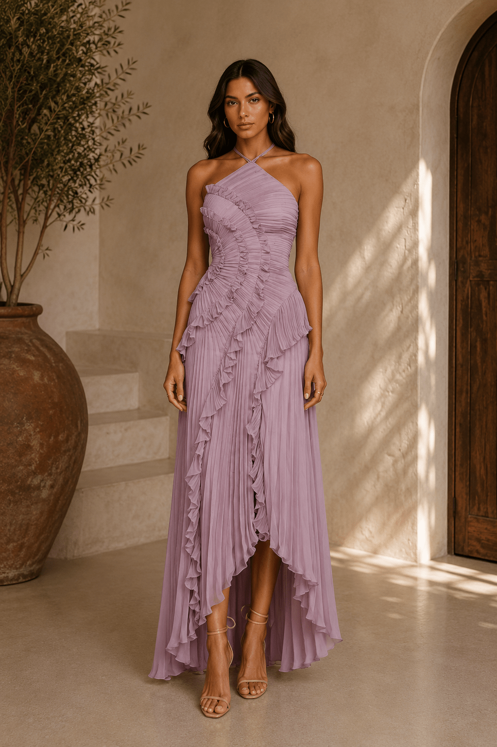 Isabella | Vestido midi con volantes en espiral