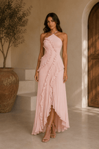 Isabella | Vestido midi con volantes en espiral