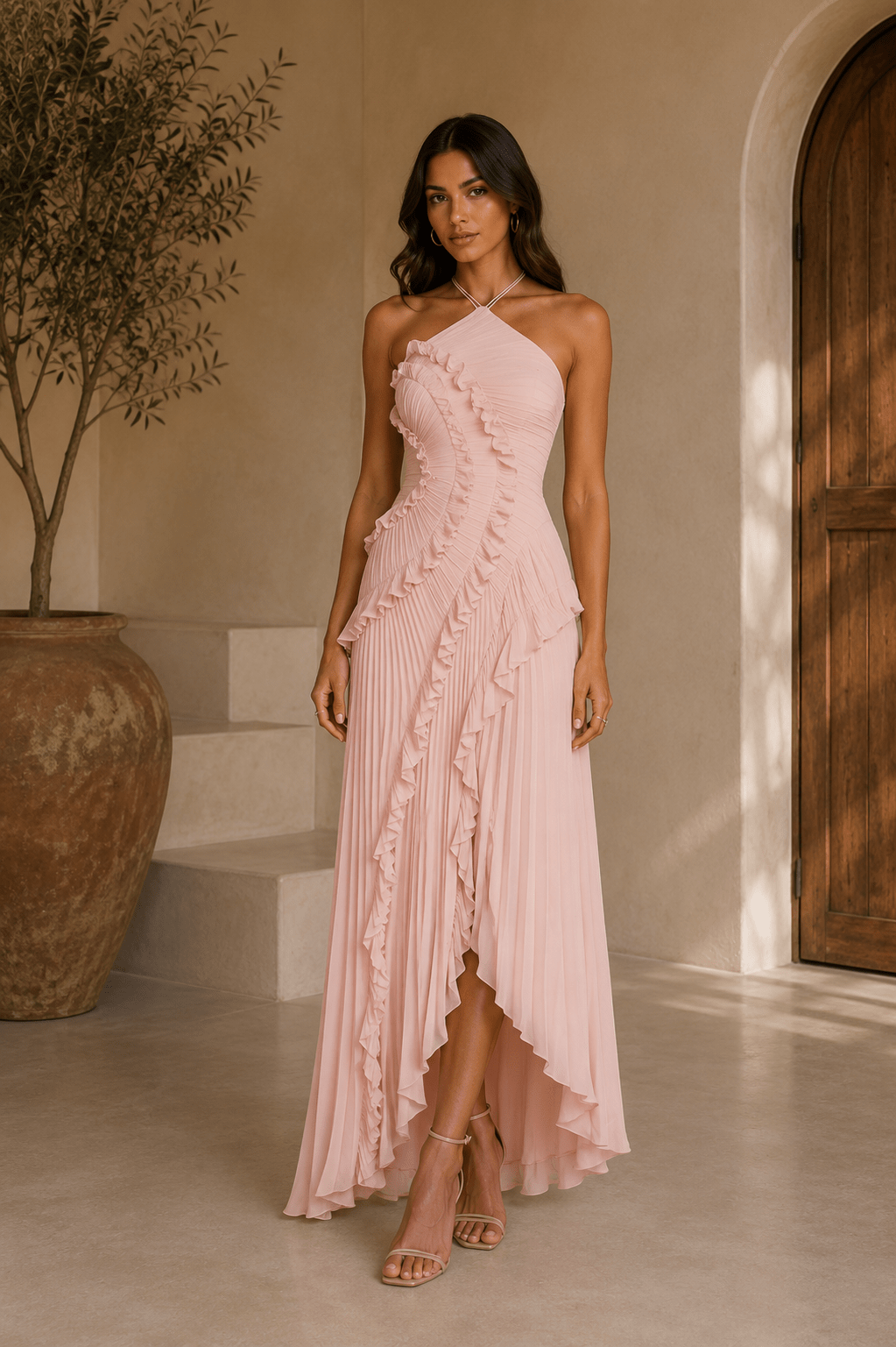 Isabella | Vestido midi con volantes en espiral