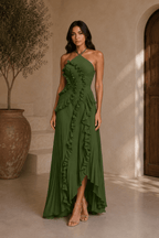 Isabella | Vestido midi con volantes en espiral
